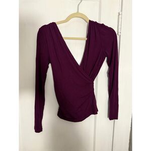 Free People Ruched Deep V Purple Long Sleeve Top